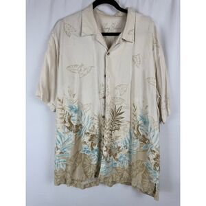 Tommy Bahama Vintage Silk Button Up Shirt‎ Tropical Floral Print Cream XL